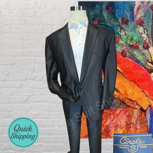 Circle S Other - Circle S Dallas Texas 48R 43x29 Black Western Suit Ribbed Sheen Finish Rodeo